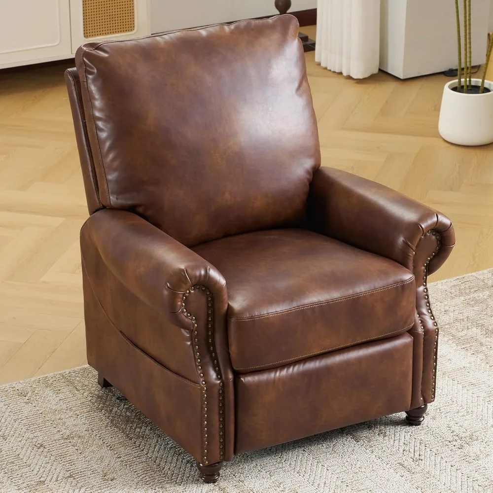 

Recliner Chair with Massage and Heat, Breathable Leather Recliner Chair with Overstuffed Backrest, Recliner with Rivet