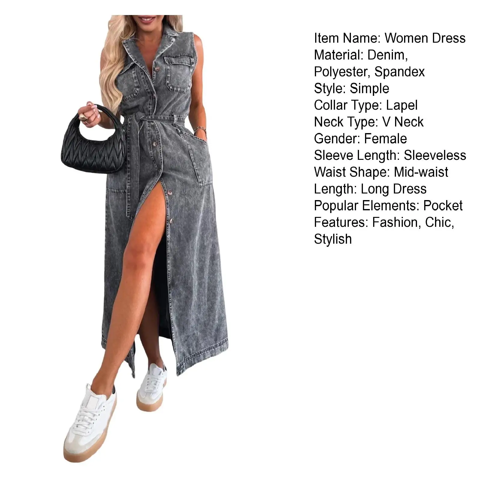 Fashion Faux Denim Dress Breathable Suspender Dress Skin-touch Pure Color Summer Faux Denim Dress Wear Resistant