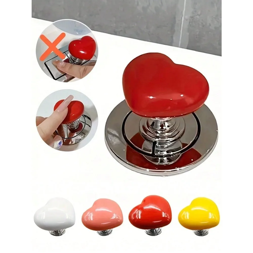 

Heart-Shaped Dual Flush Toilet Tank Button - Featuring An Extended Design Cover With A Charming Heart-Shaped Design. Can Also Be Used As Decorative Hardware For Cabinets And Drawers. Compatible With Standard Flush Valves And Toilet Tanks. An Essential Acc