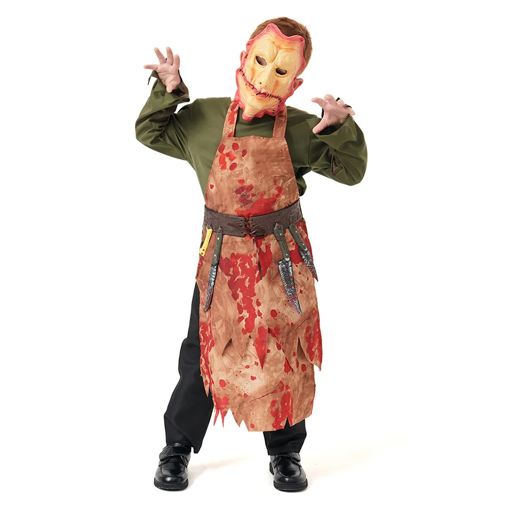 Butcher Cosplay Kids Children Stage Performance Costume Mask Boys Child Shirt Clothing Outfits Halloween Carnival Party Suit