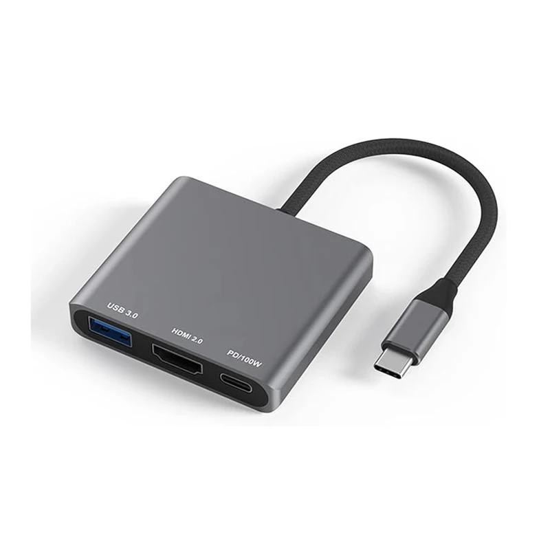Cabo Conversor USB-C para HDMI 3 em 1 Compatível com Samsung Huawei iPad Mac NS USB 3.1 Tipo C para HD 4K Adaptador USB 3.0