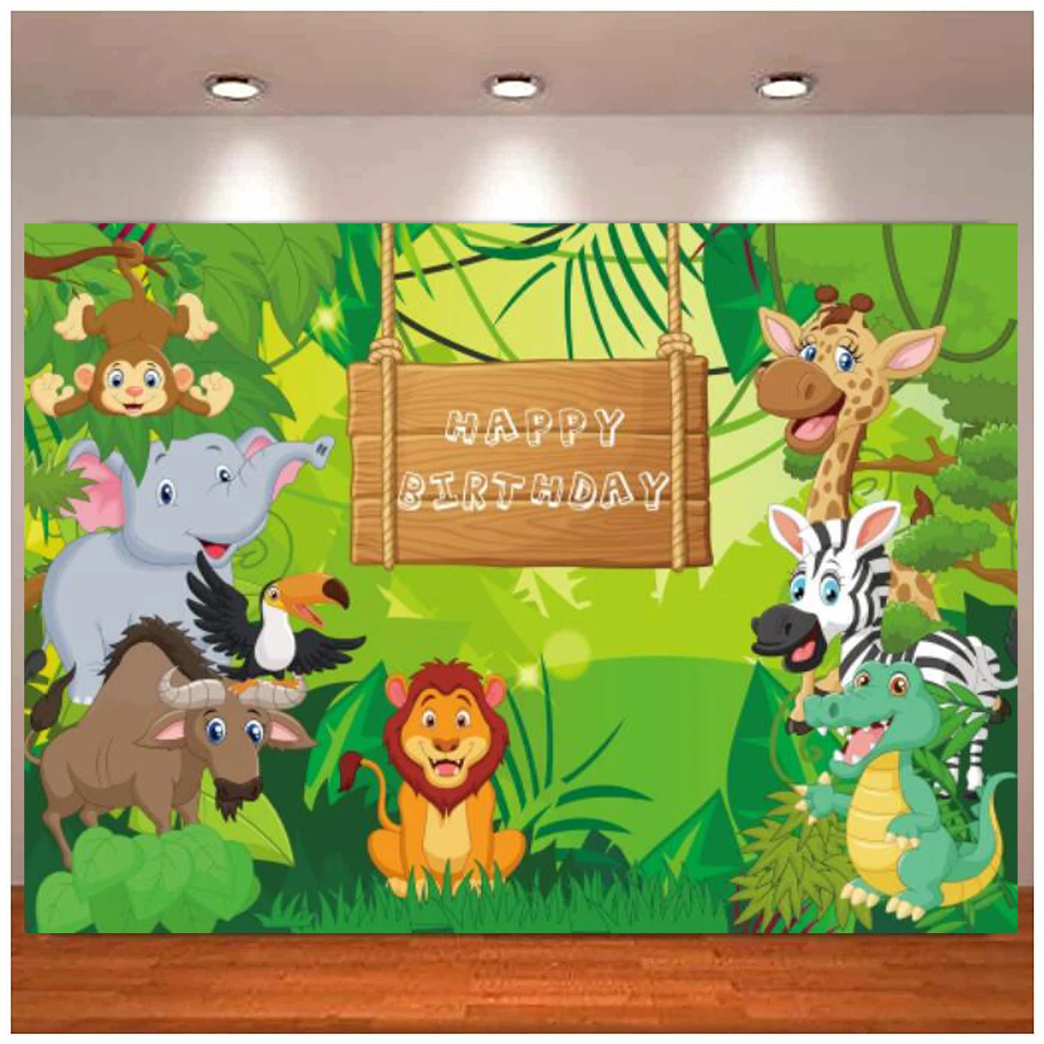 

Jungle Themed Baby Shower Photography Backdrop For Girl Boy Birthday Party Banner Cartoon Safari Animals Wall Background