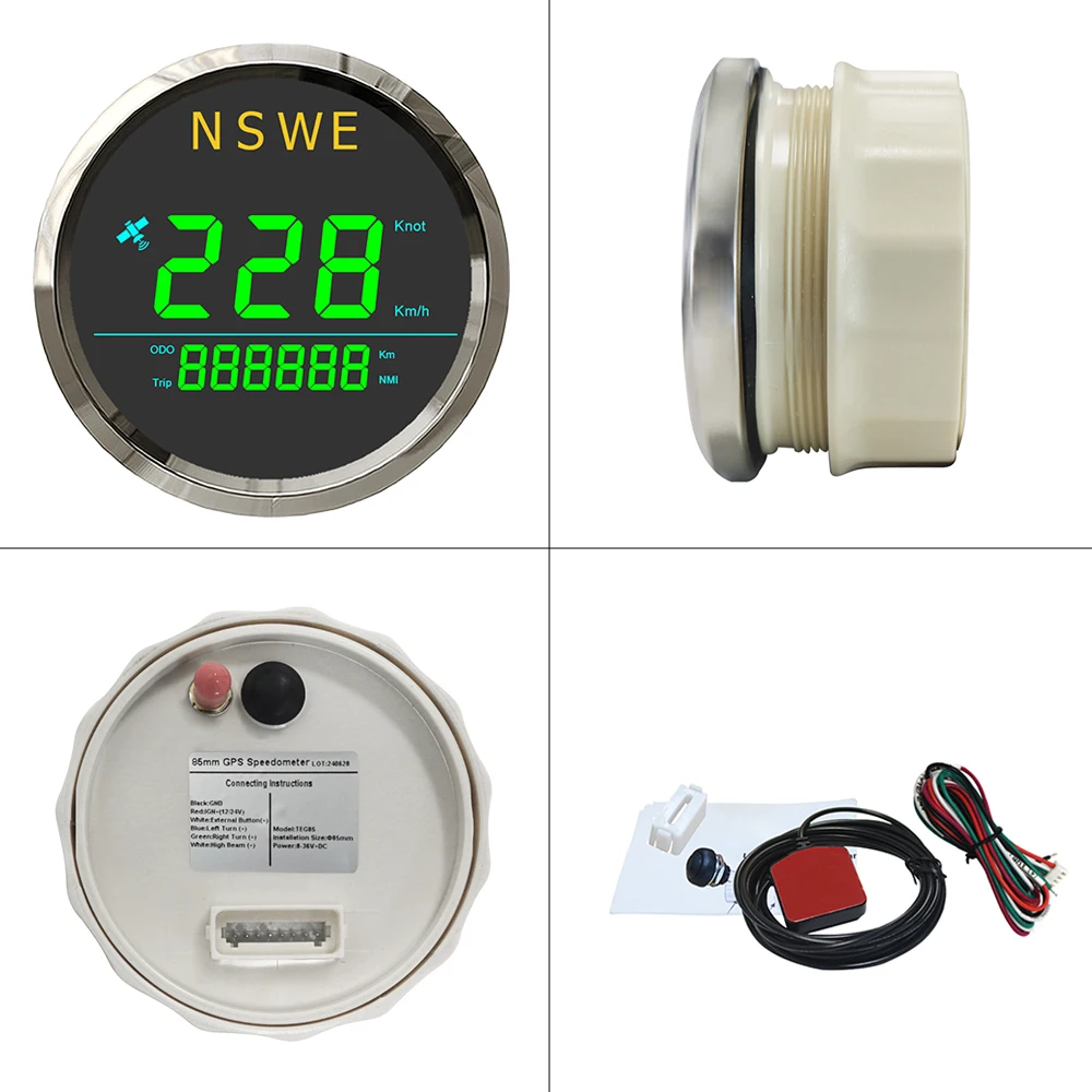 

ELING 85mm (3 3/8'') Digital GPS Speedometer 0-999 (Knots, km/h) with Backlight GPS Antenna for Sailboat Yacht 12V 24V