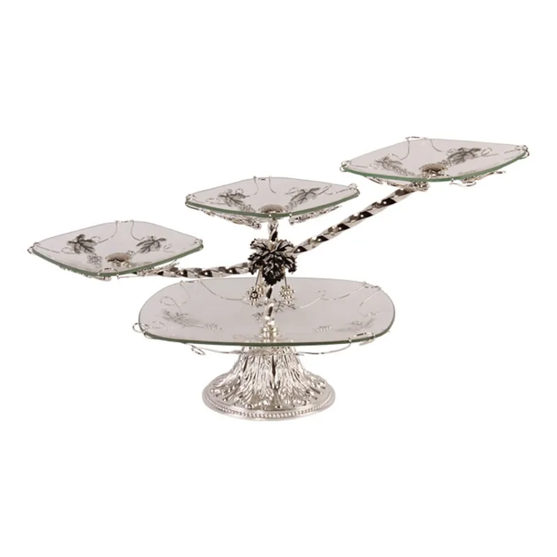 European Luxury Glass Fruit Plate Modern Living Room Dried Fruit Plate Creative Home Snack Plate Multi-tier Three-Tier Cake Stan