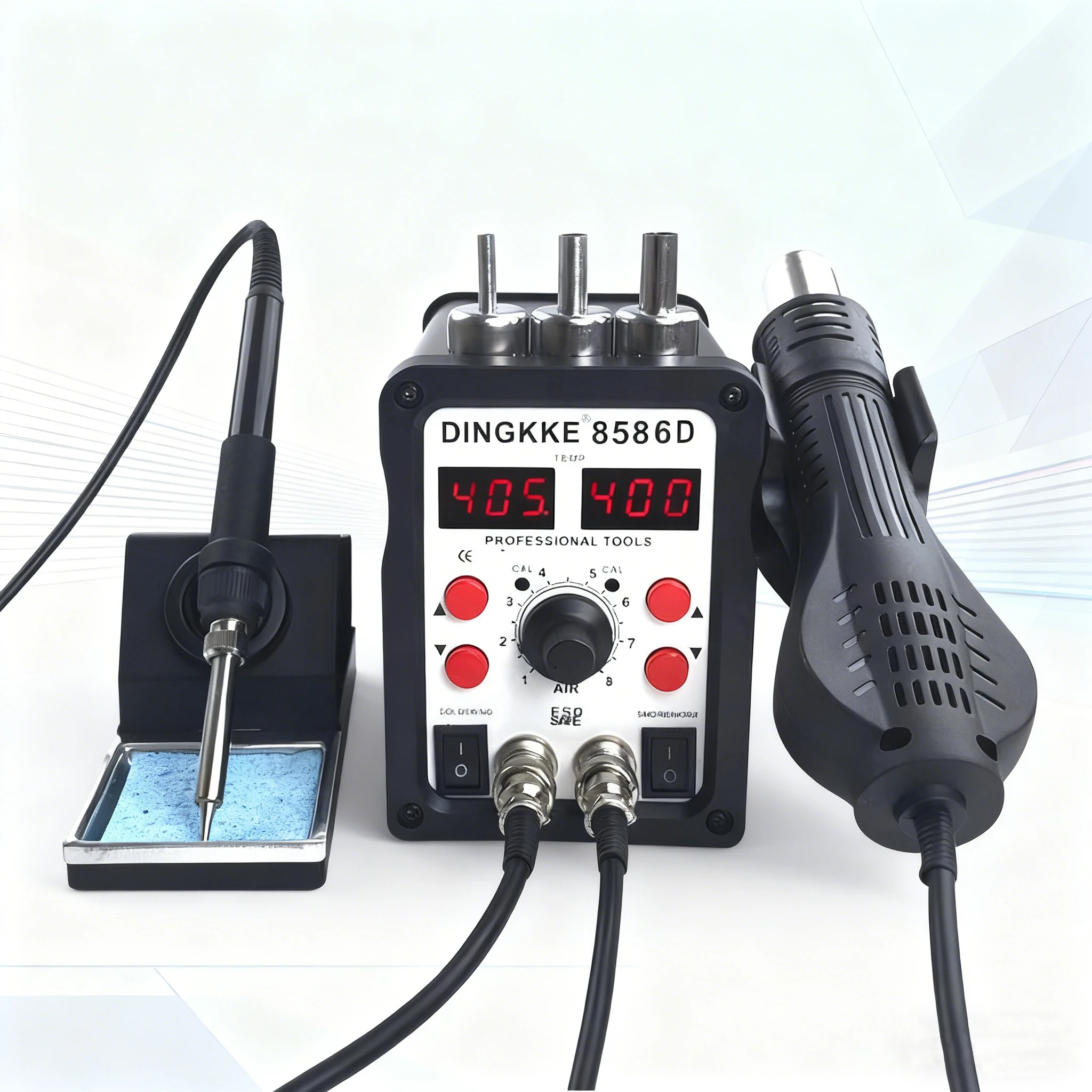 

8586D 2 in 1 Hot Air Gun Dual Digital Display Precise Temp Control BGA SMD Solder iron Desoldering Station for Equipment Repair