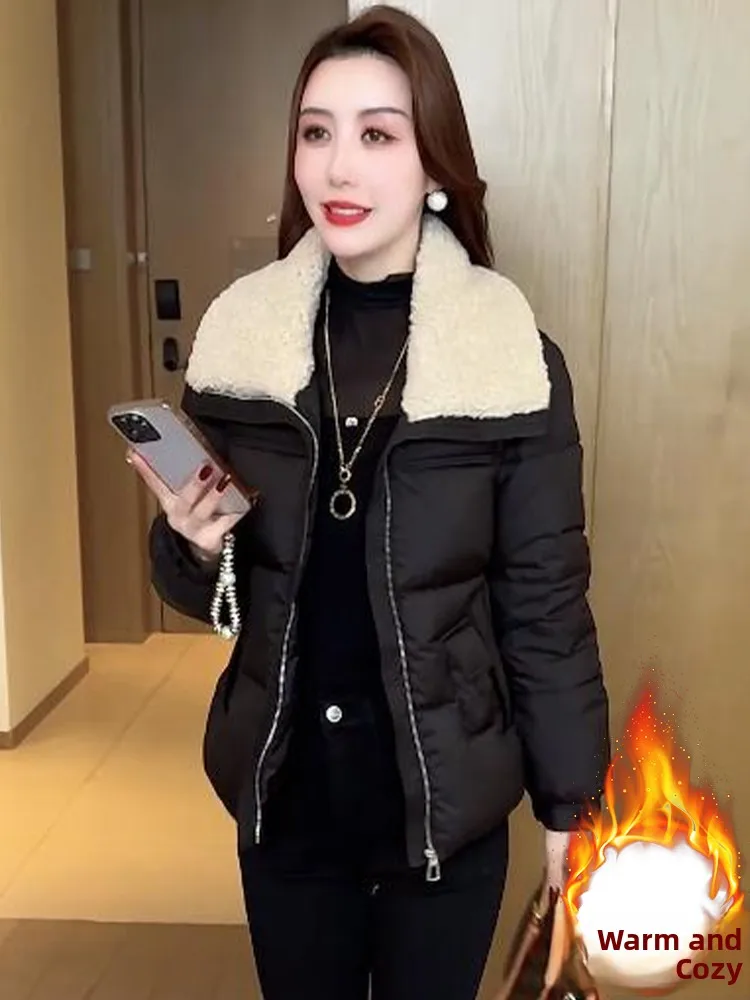 Thiened algodón acolchado Jaet mujer invierno nuevo Sle suelto adelgazante sensación de gama alta Thiened cuello de piel abrigo ort
