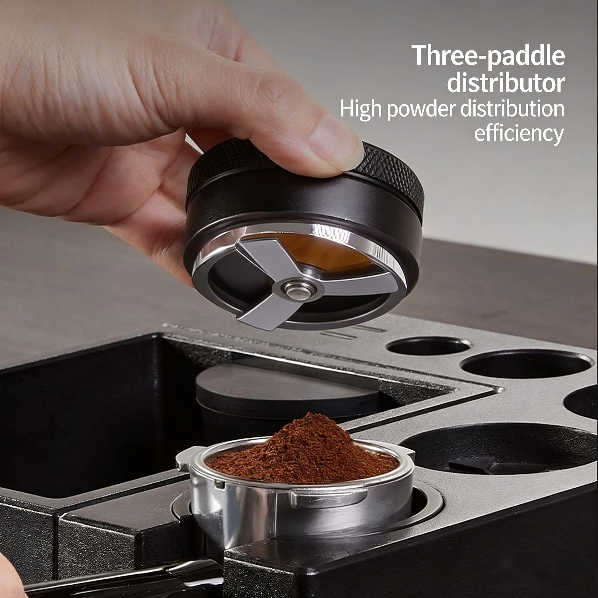 Coffee Distributor Espresso Distribution Tool/Leveler 3 Angled Slopes Adjustable Palm Tamper Fits 51/53/58mm Portafilter Depth
