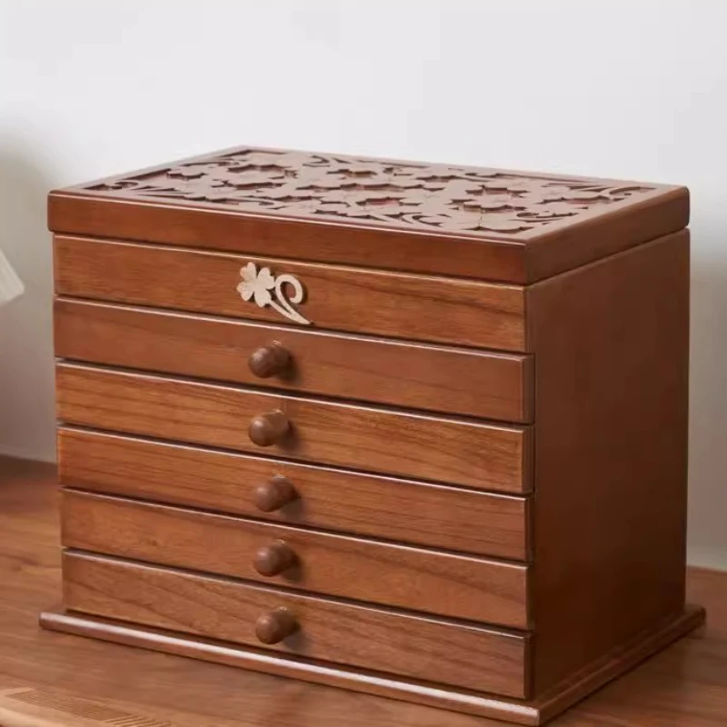 متعدد الطبقات صندوق تخزين المجوهرات الرجعية حلية صندوق تخزين قلادة خشبية أقراط المنظم الحاويات المرأة حلقة سوار #2