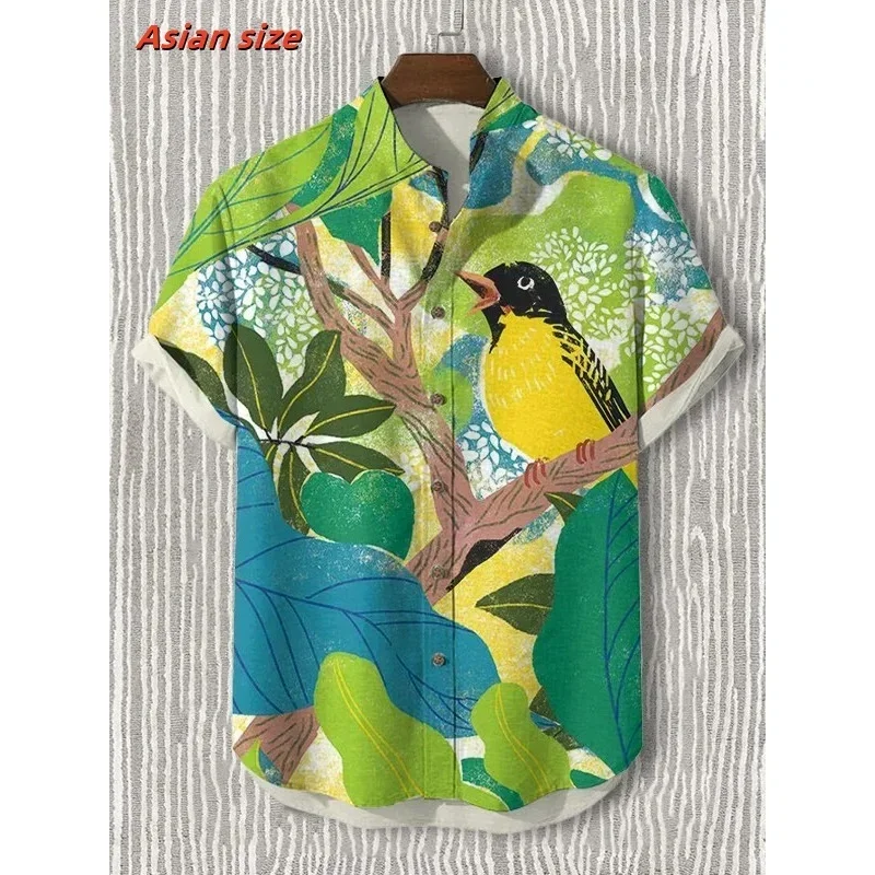 3D Printed Tiger Bird Shirt for Men Tree Fruit Flowers Pattern Blouse Summer Loose Short Sleeve Lapel Tops Hawaiian Shirts