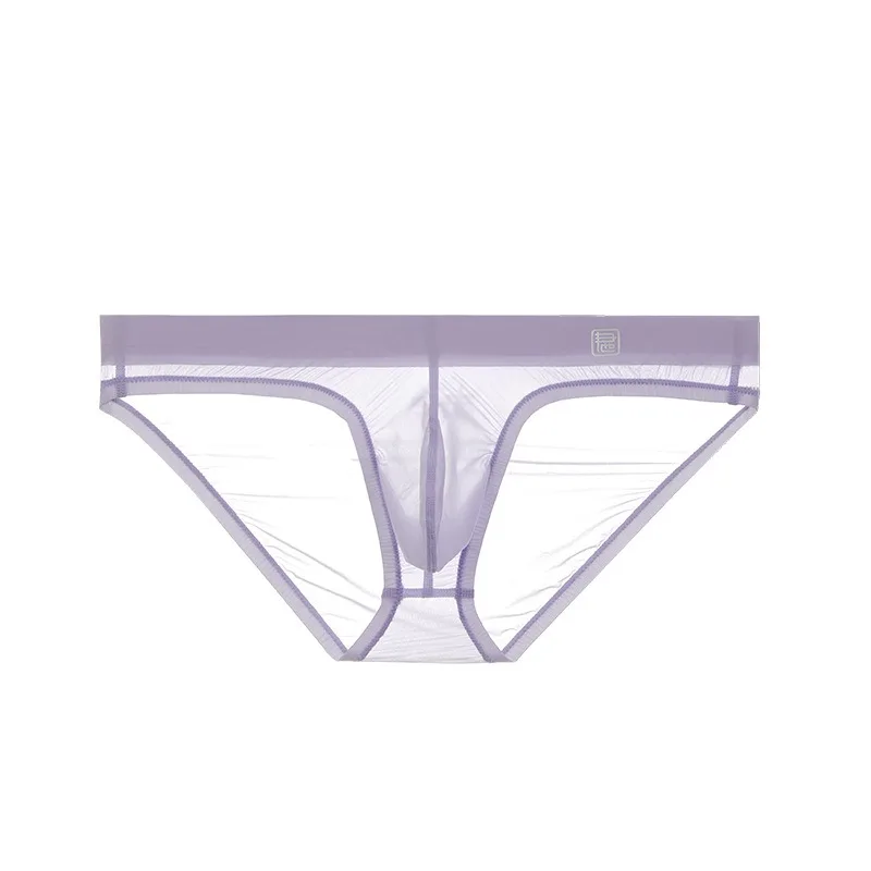 2PCS Ultra-Thin Men's Briefs Ice-Silk Naked-Feel Breathable Sexy Quick-Dry Transparent Underpants