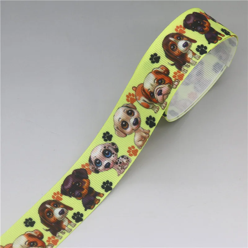 DHK 7/8\'\' 5yards Cat Dog Paw Dachshund Printed Grosgrain Ribbon Accessories Material Decoration DIY Sewing Craft C2656
