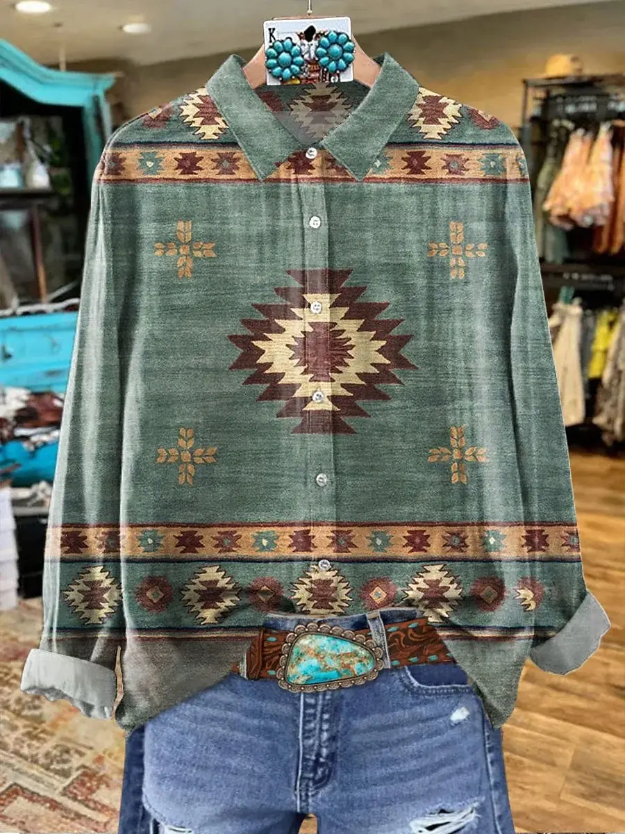 

Women's Floral Graphics Western Elegant Bohemia Printed Long Sleeve Shirt Casual Regular Tops Button Down Shirts Retro Shirts