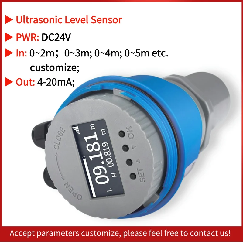 Ultrasonic Water Tank Liquid Depth Level Meter DC24V Ultrasonic level sensor 4-20mA wireless liquid water transmitter