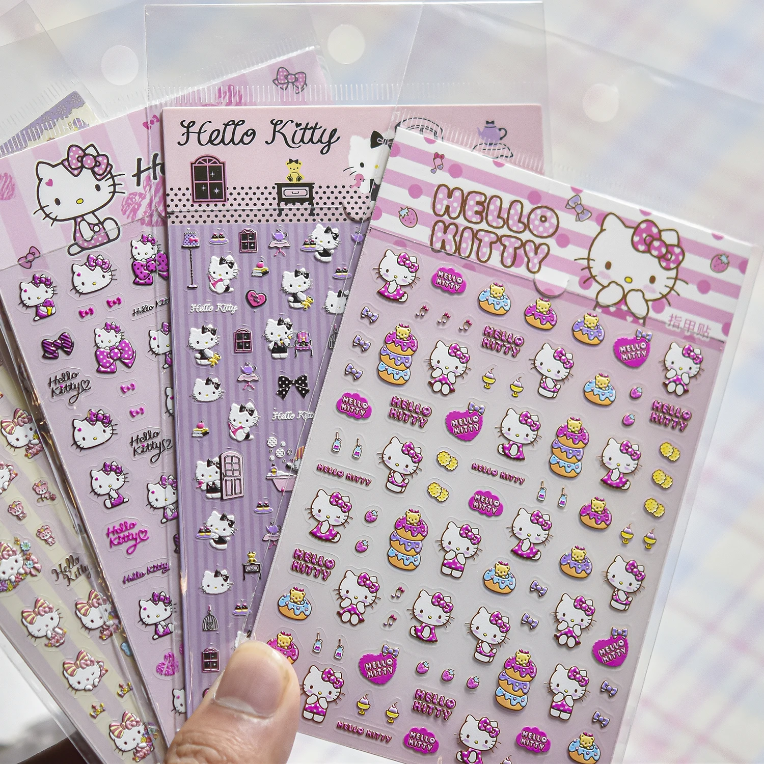 NEW 1PCS Kawaii Sanrio Style Nail Decals Ultra Thin Clear Base Cartoon Character Nail Stickers Fashion Girl Manicure Ornaments