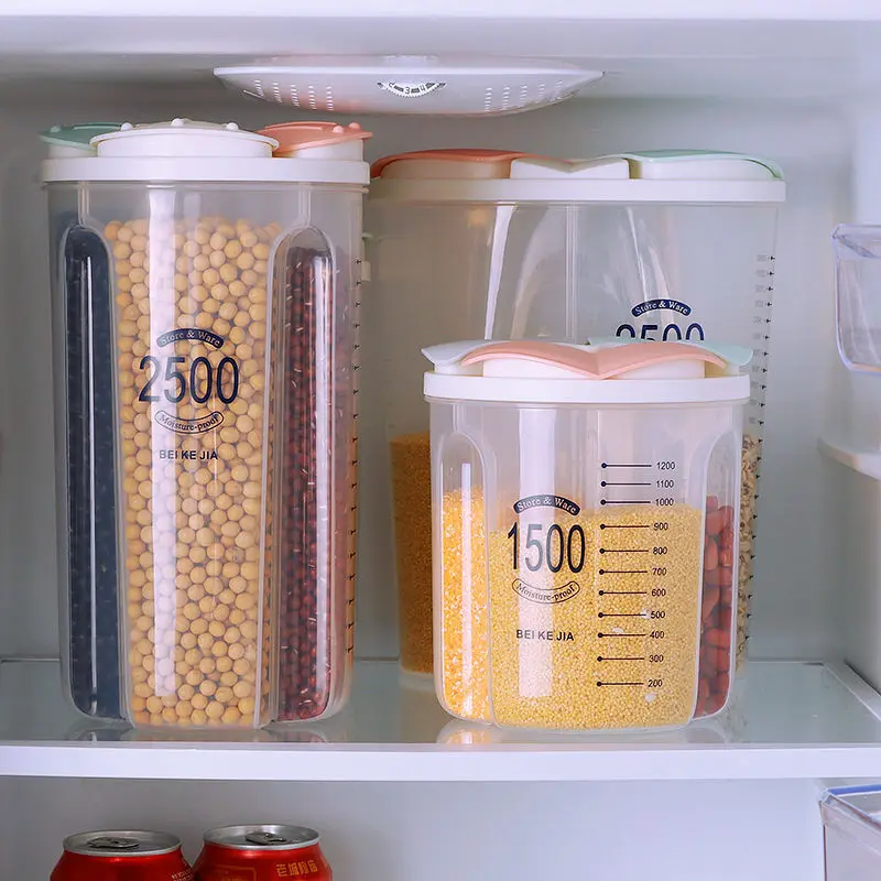 1500-3000ml Classification Storage Box Rice Legume Food Separate Storage Box with Scale Kitchen Food Sealed Storage Container