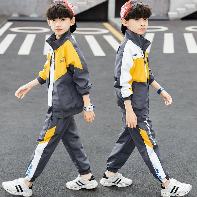 Teenage Boys Clothing Set Autumn Children Patchwork Sportswear Suits Fashion Big Boy Zipper Birthday Outfit Costumes for Kids