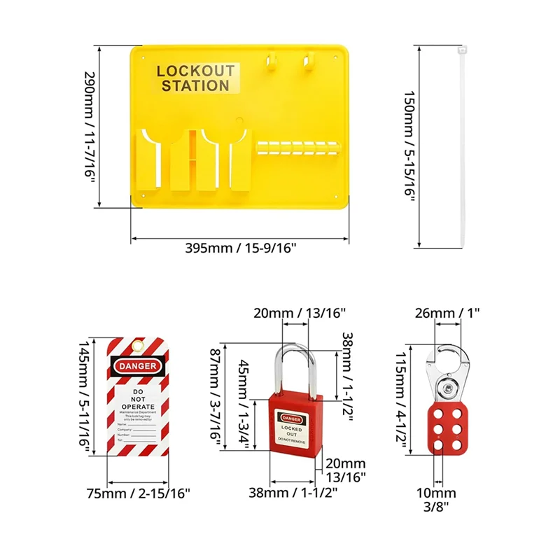 SQPP-Lockout Tagout Station,6 Pcs Safety Padlock, Lockout Station, 2 Pcs Hasp,32 Pcs Tags 20 Pcs Zip Ties,For Electric Power