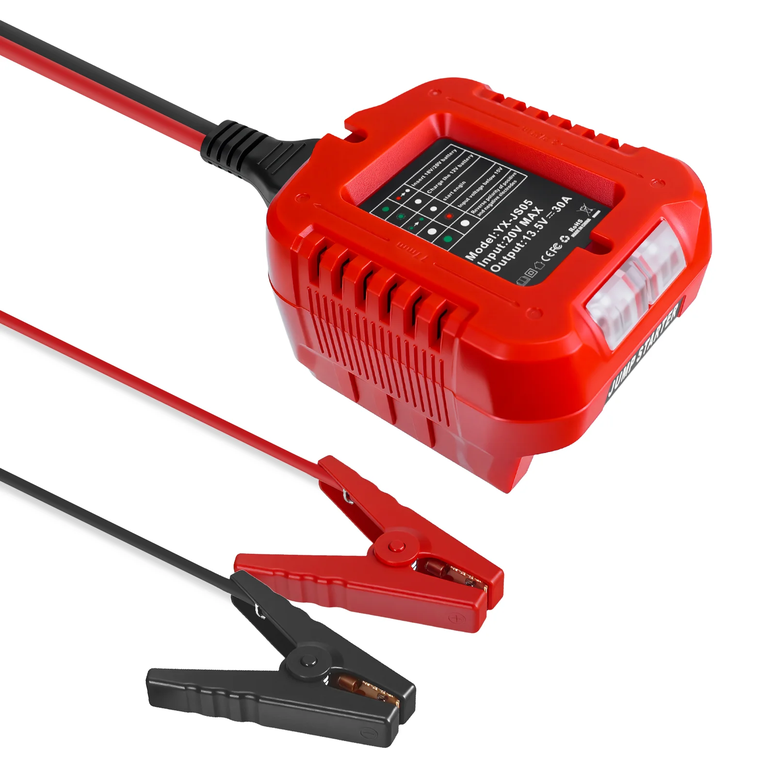 

10AWG Jumper Cables with Clips Automotive Booster Cable for Jump Starting Car Using Tool Battery for Milwaukee 18V Battery
