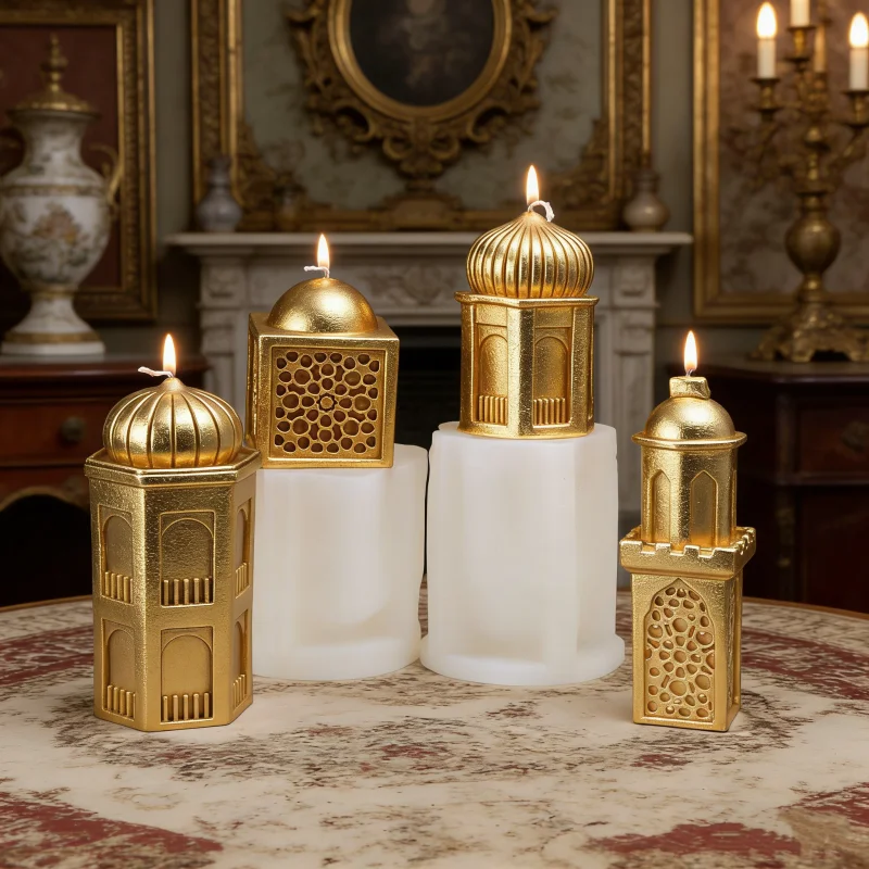 3D Ramadan Mosque Candle Molds Eid Mubarak Lantern Resin Plaster Molds DIY Islamic Dome Kareem Sculpture Molds Muslim Home Decor