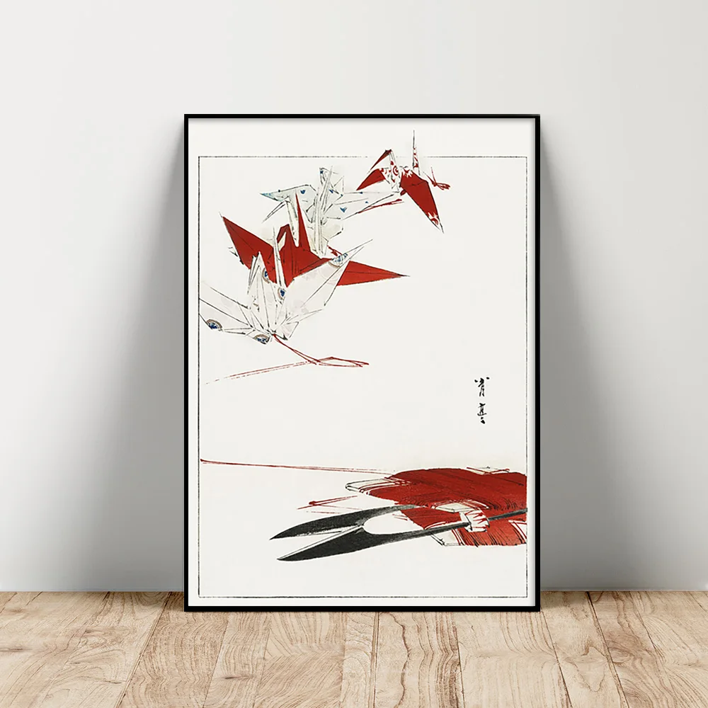 

Watanabe Seitei Japanese Art Print Poster Red Paper Crane Canvas Painting Antique Wall Stickers Decor