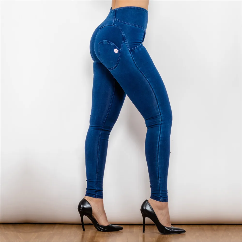 Shascullfites Melody High Waist Zipper Fly Jeans Jeggings Butt Lift Jeans High Waist Stretch Jeans Blue Denim Jeans