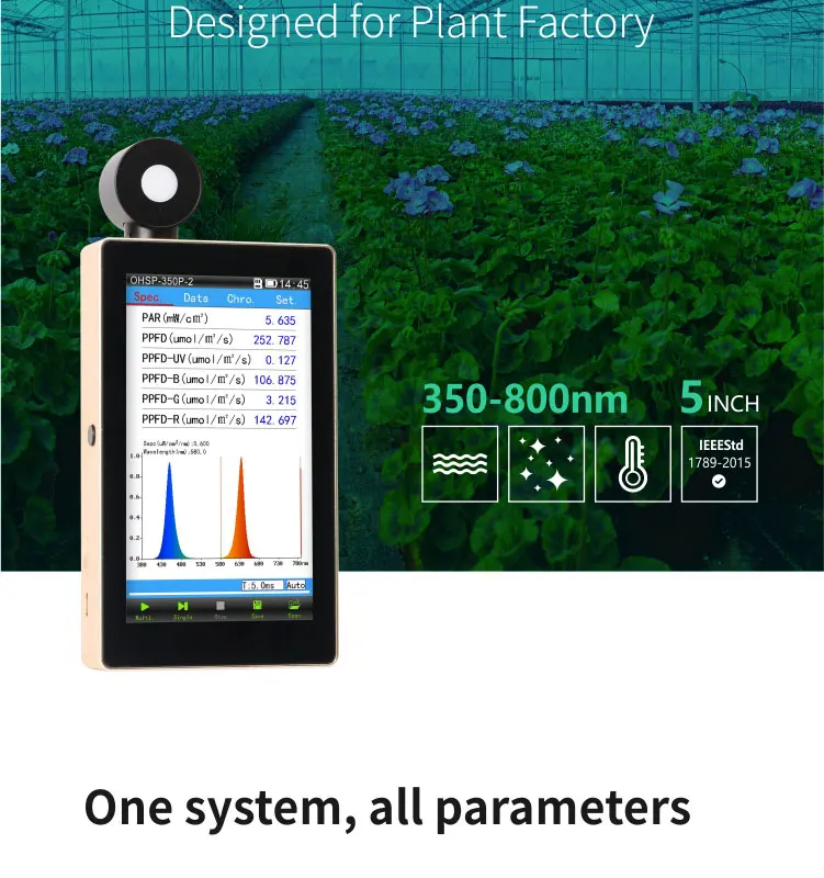 Hopoocolor Spectrometer OHSP350P 350-800nm with Rectangular Sensor for Horticulture Light