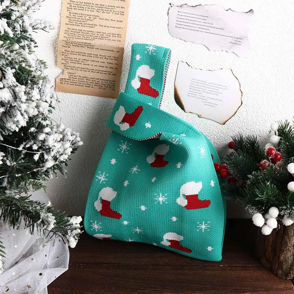 Saco De Balde De Lã De Malha para Meninas, Saco De Pulso De Nó De Natal Bonito, Bolsa De Tecer, Bolsa Tote