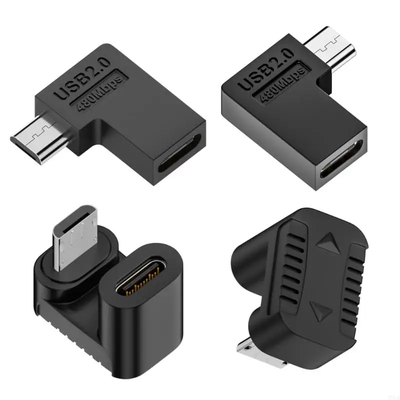 

77UB Micro USB to USB C Adapter 90 Degree Micro USB to Type C Data Transfer Convert Connector for Smartphone Car Navigation