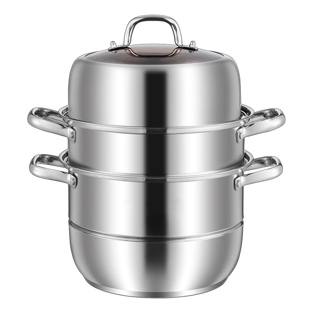 

11inch Stainless Steel Pot Steamer with Lid Handle 3-Layer Steamer Pot Thick Steaming Cooking Food Soup Cookware Pot Stockpot