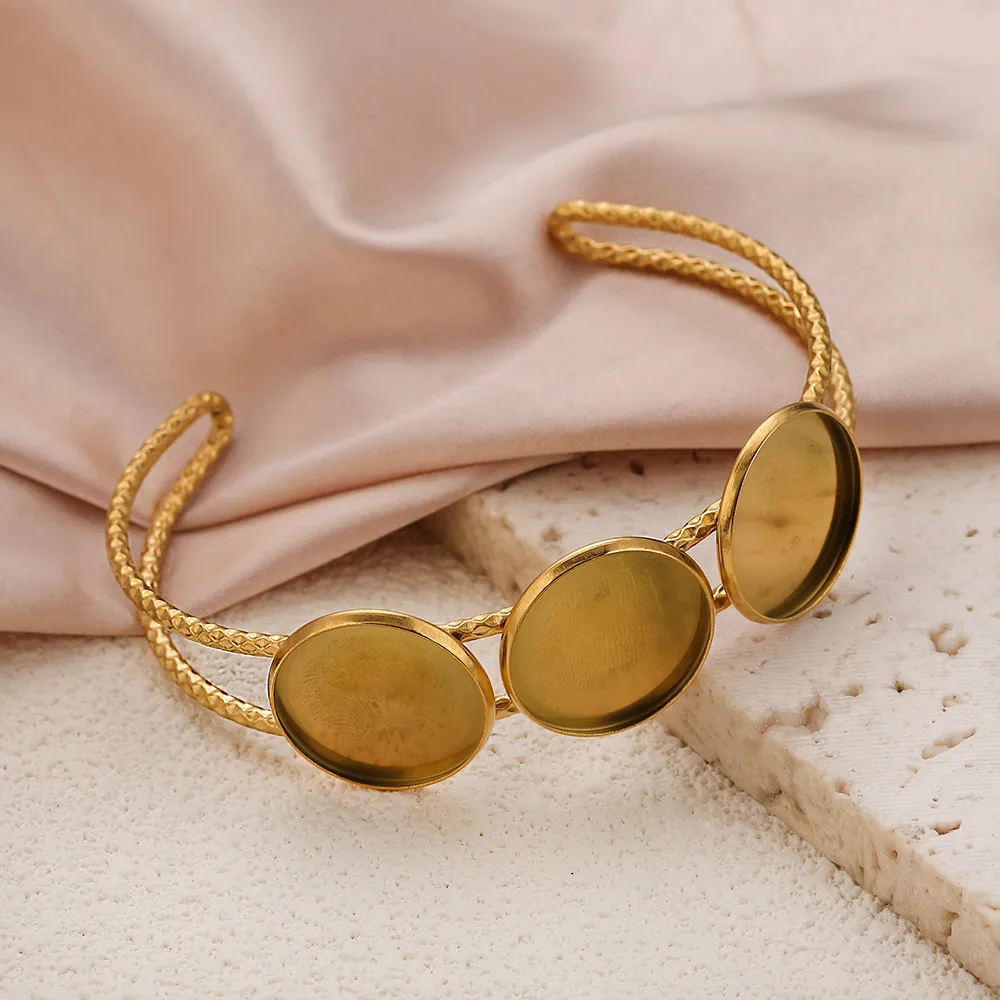 

Stainless Steel Bracelet Blank Cabochon Bangle Base Fit18mm Gold-plated DIY Round Glass Piece Jewelry Making Accessory Materials