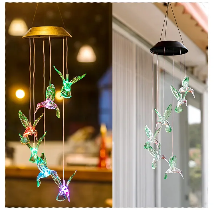 

Outdoor LED Colorful Solar Power Wind Chime Crystal Hummingbird Waterproof Outdoor Windchime Solar Light for Garden Home Decor