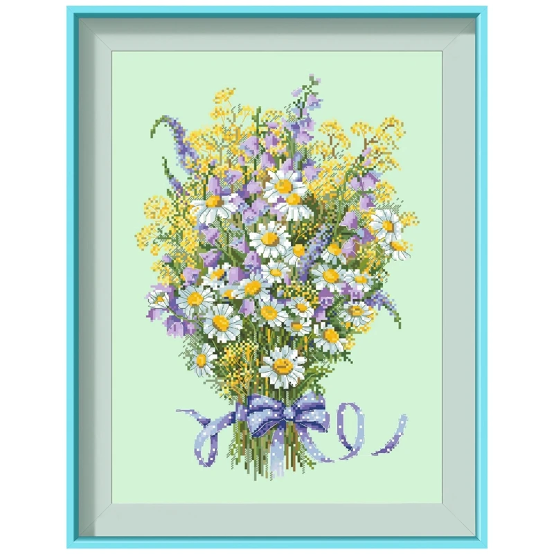 Lily of the Valley daisy cross stitch package 18ct 14ct 11ct light green cloth cotton thread embroidery DIY handmade needlework