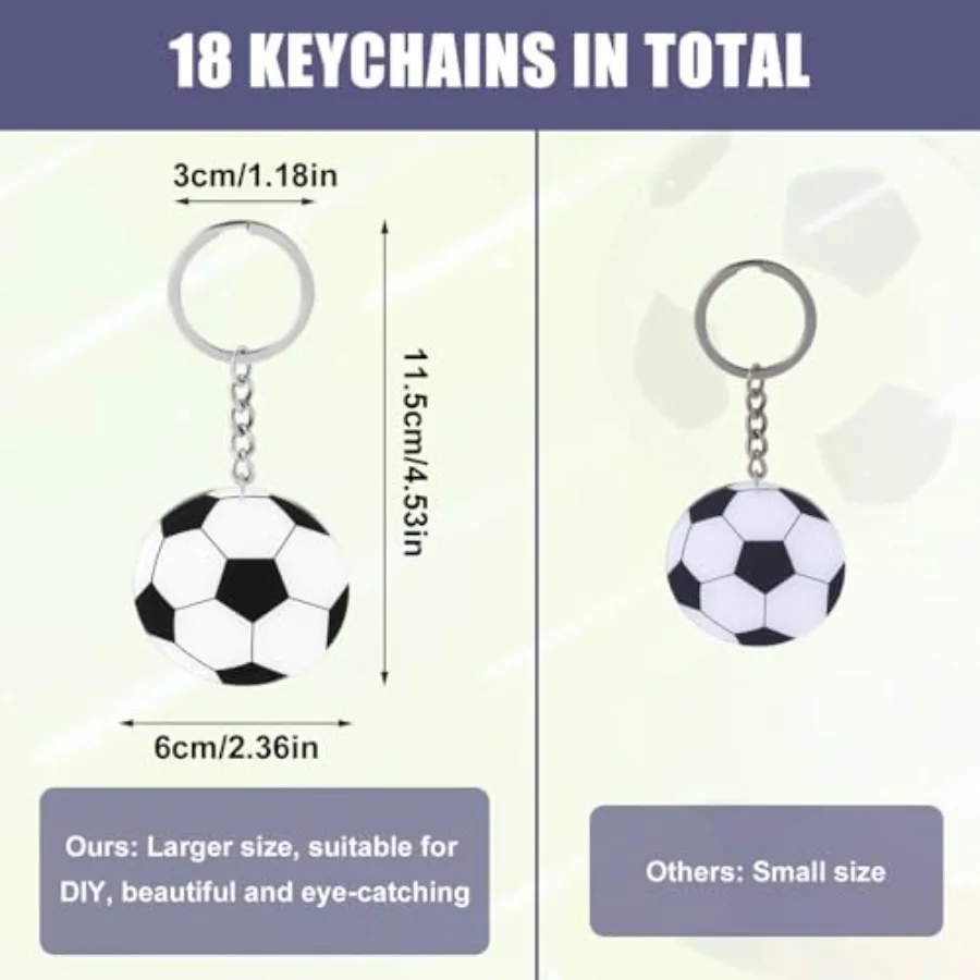 18pcs Soccer Keychain Soccer Ball Keyrings Football Key Chains Sports Ball Key Rings for Soccer Team Party Favors Goodie Bag Fi