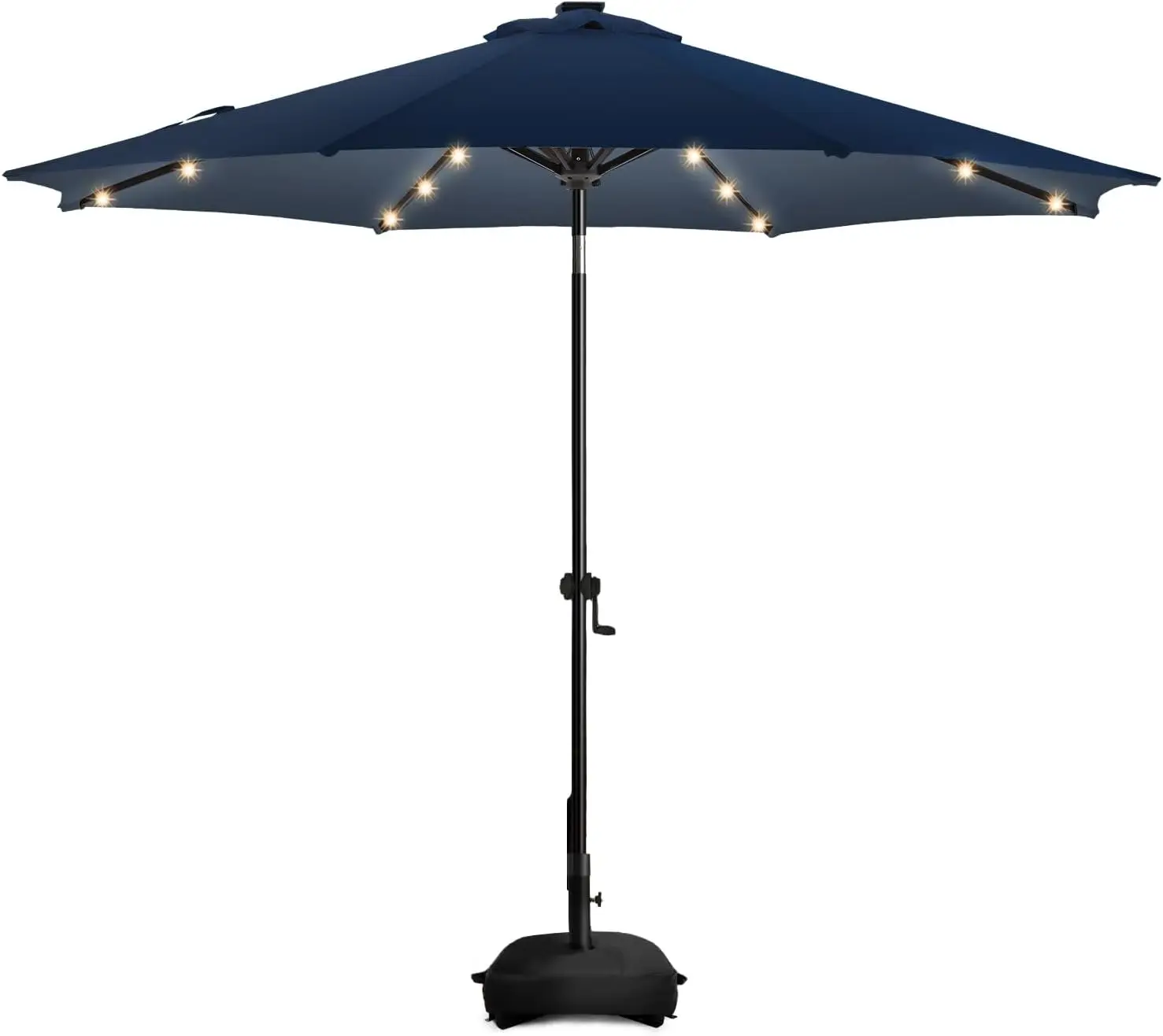 

Зонт для патио на солнечной батарее, 9 футов, с основанием, наклоном и рукояткой для террасы, бассейна, сада, темно-синий