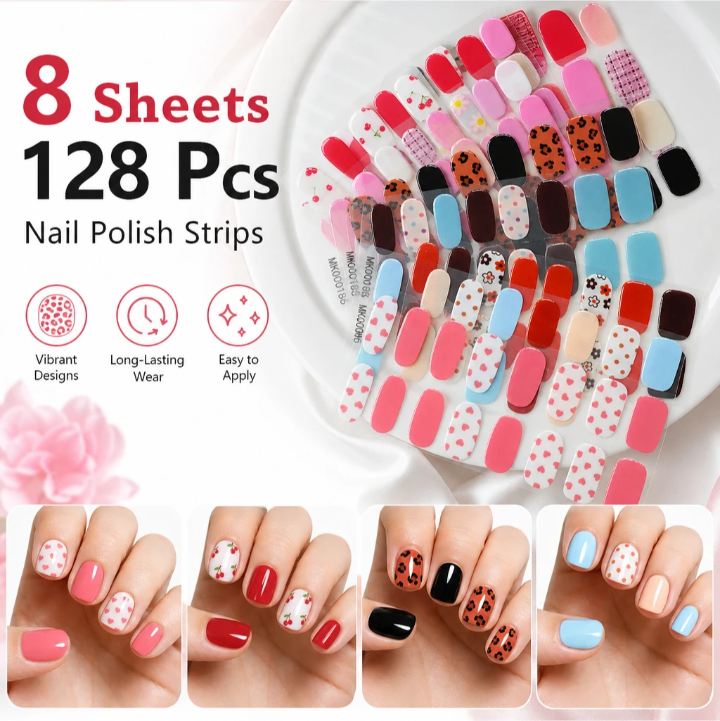 1sheet Sweet Polka Dots No Baking Nail Wraps Flower Cherry Long Lasting Full Cover Nail Stickers Strips Cute  Nail Polish Sticke