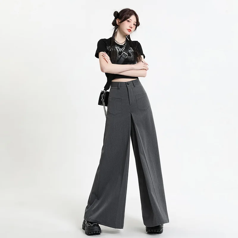 

HOUZHOU elegant Women Pants Y2K High Waisted Pants Loose Wide Leg Casual Trousers Suit Office Spring Streetwear Fashion Black