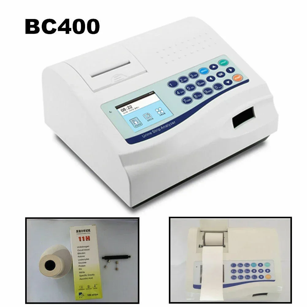 BC400 Urineanalysator 2,8 "LCD Urine-testmachine GLU BIL SG KET BLD PRO URO NIT LEU VC en PH Biochemie-analysator met printer