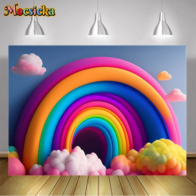 

Photography Background Rainbow White Clouds A Rainbow is Surrounded by Clouds and the Sky is Colored Kids Portrait Photo Booth