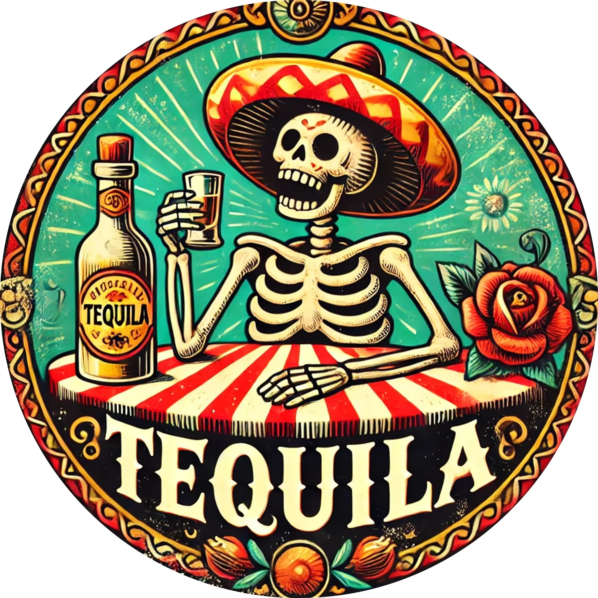 Room Decor 1pc Vintage Tequila Skeleton Aluminum Wall Art Sign Durable Metal Plaque for Home, Office