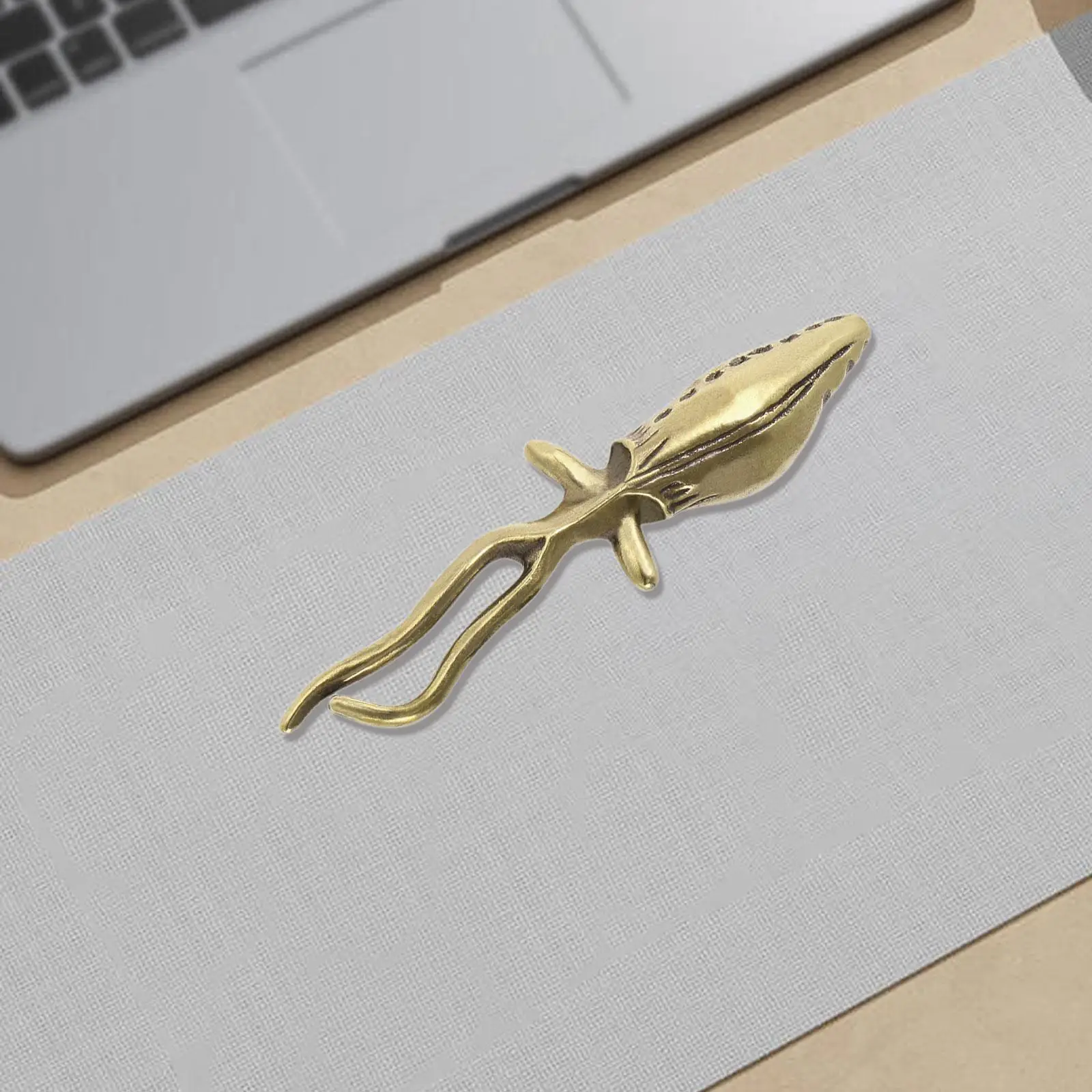 Brass Squid Sculpture Mini Art Ornament for Bookshelf Fireplace Tabletop