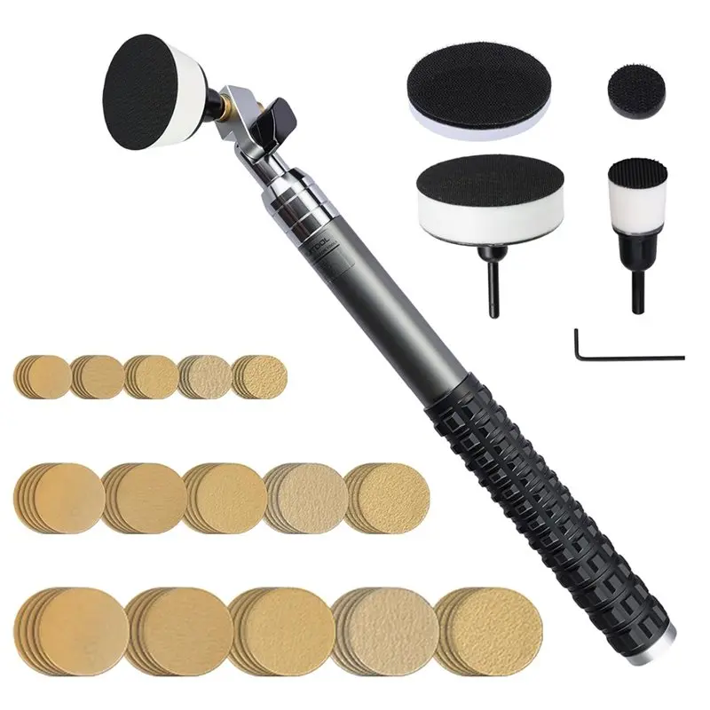 

A41I Bowl Sander Tool Kit With 1"- 3" Hook& Loop Sanding Disc, 75 Sheets Sandpaper, Backing Pads Featuring Foam Interface& Handl