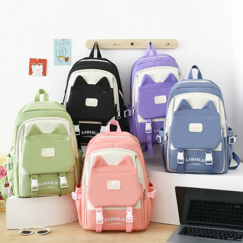 Back to School Girls\' Backpack Set 5PCs Mochilas Para Mujer Youth School Bag Women Backpack and Handbag Book Bag Pecil Case