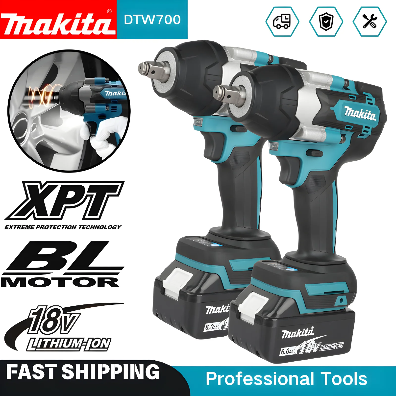 เครื่องมือกระแทกไร้สาย Makita รุ่น DTW700 18V Brushless แบบไม่มีแบตเตอรี่ ใช้แบตเตอรี่ลิเธียมไอออน ขนาดหัวจับ 1/2 นิ้ว สำหรับงานซ่อมและขันสกรู ของขวัญ