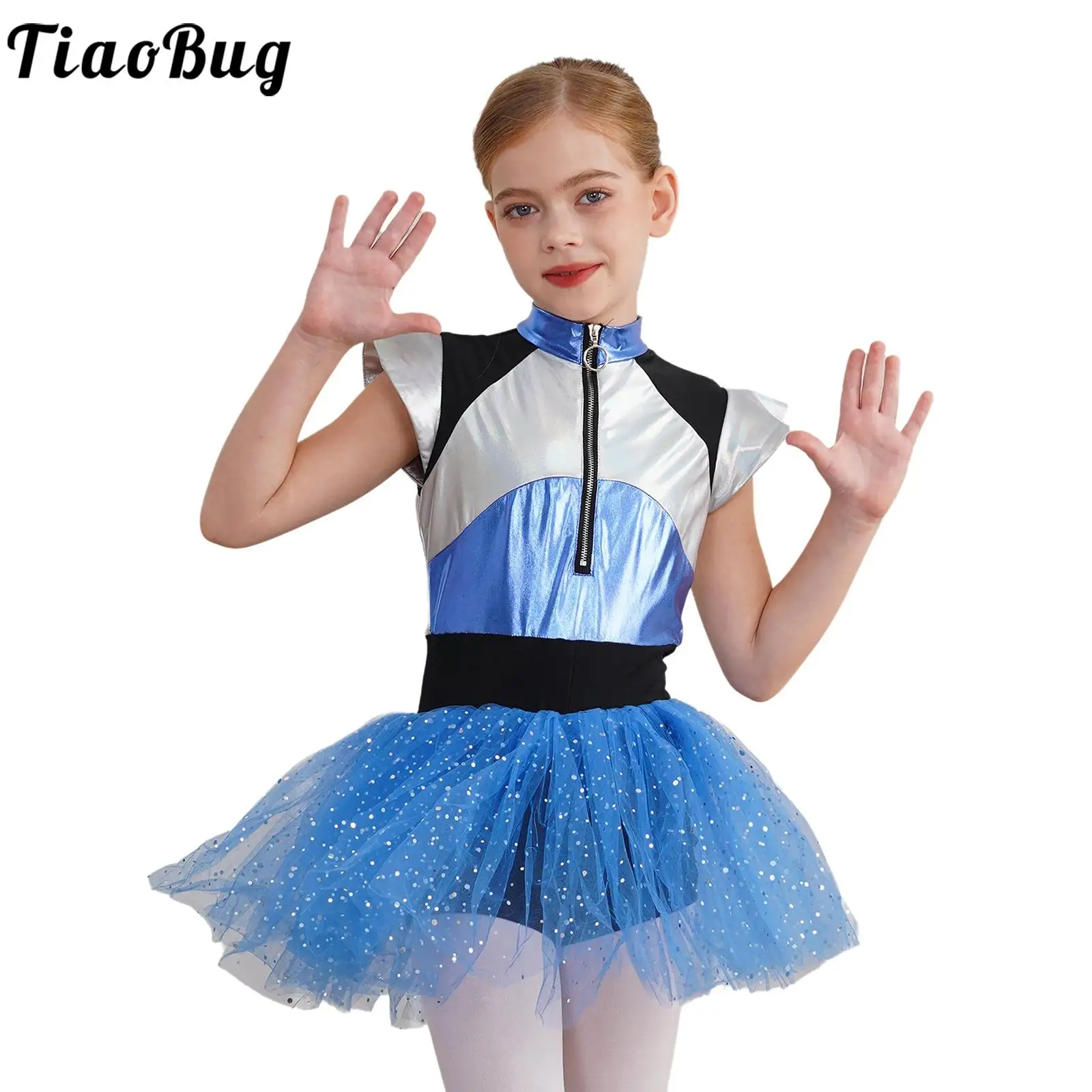 Kids Girls Tutu Ballet Dress Ballerina Bright Mesh Tulle Dress Gymnastics Leotard Dancewear Halloween Alien Cosplay Costume