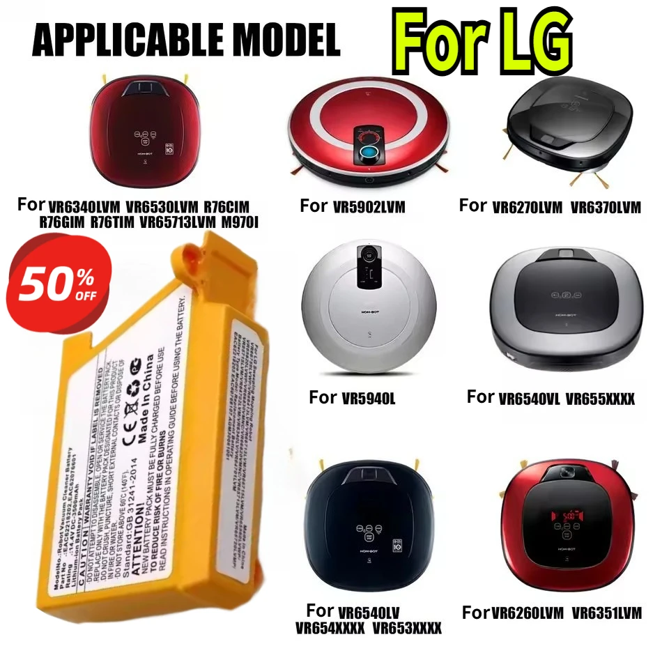 

5000mAh Robot Vacuum Cleaner Battery for LG VR6270LVB,VR6270LVMB,VR63455LV,VR6370LVM,VR64604LV,EAC60766103,VR62601LV,VR5940L