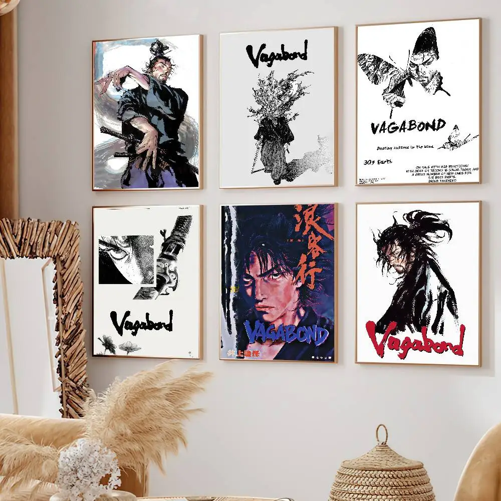 Japanese Manga M-miyamoto Musashi Poster Self Adhesive Decoration Bedroom Home Wall Sticker Prints Painting Living Room Office