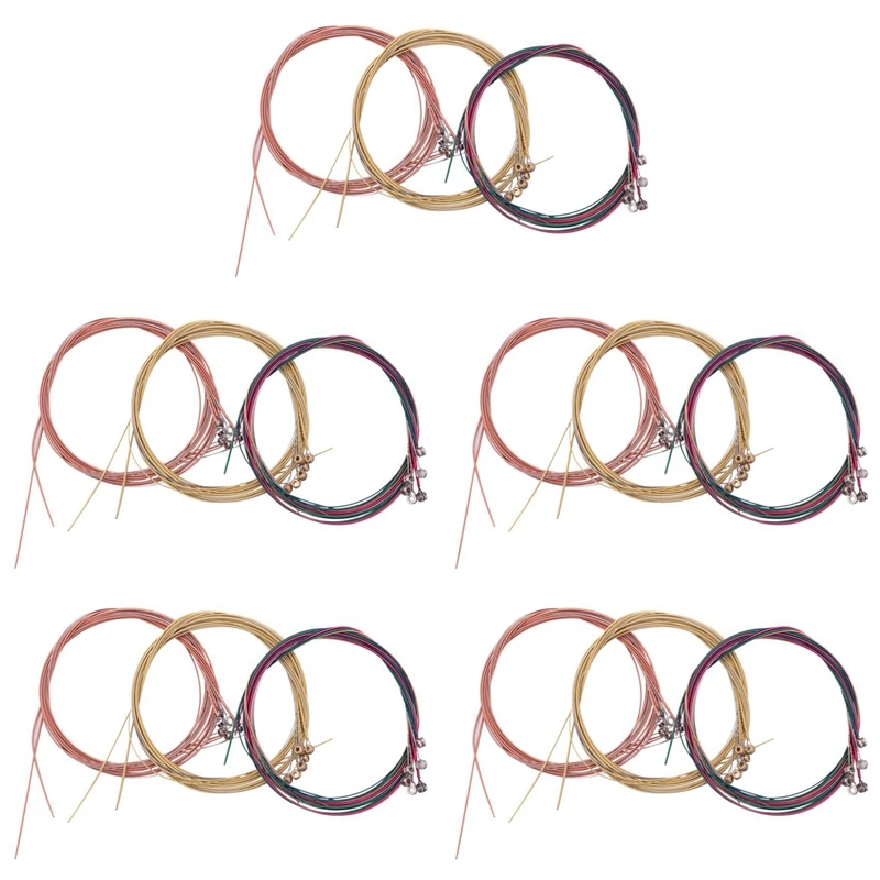 

A74K-15 Sets Guitar Strings Replacement Steel String For Acoustic Guitar (5 Brass Set, 5 Copper Set And 5 Multicolor Set)