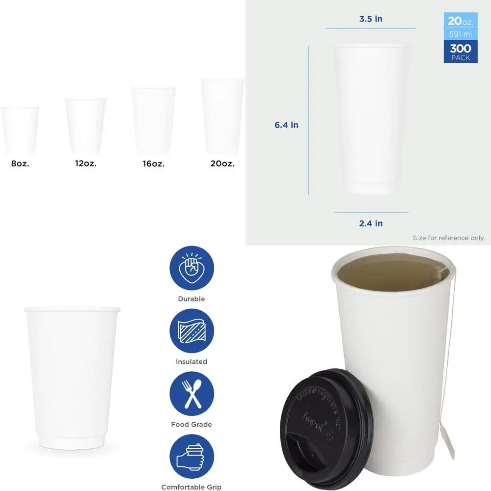 

Термоизолированные бумажные стаканы для горячих напитков, 20 унций, упаковка 300 штук