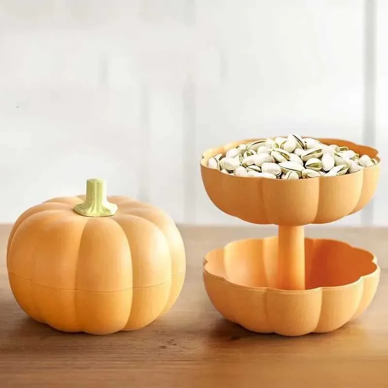 

Pumpkin Shaped Fruit Plate Halloween With Lid Home Living Room Coffee Table Candy Box Removable Snack Organizer Serving Tray X25