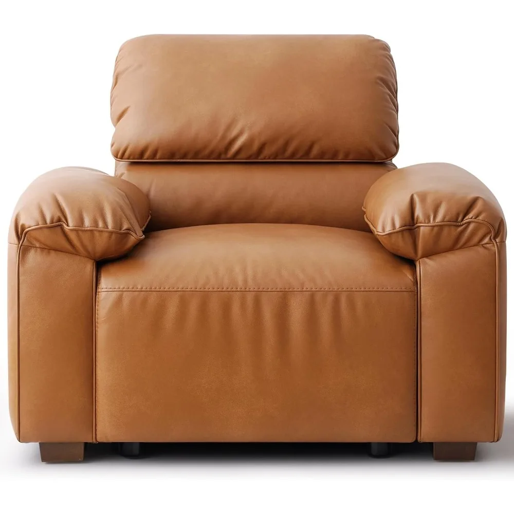 

43" PU Faux Leather Sofa Single Couch Mid-Century Modern Modular Sectional Armchairs Oversized with Extra Deep Seats